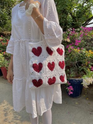 crochet tote bag carry love with our heart shoulder bag 2