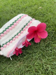 Side angle of Crochet Tulip Makeup Pouch